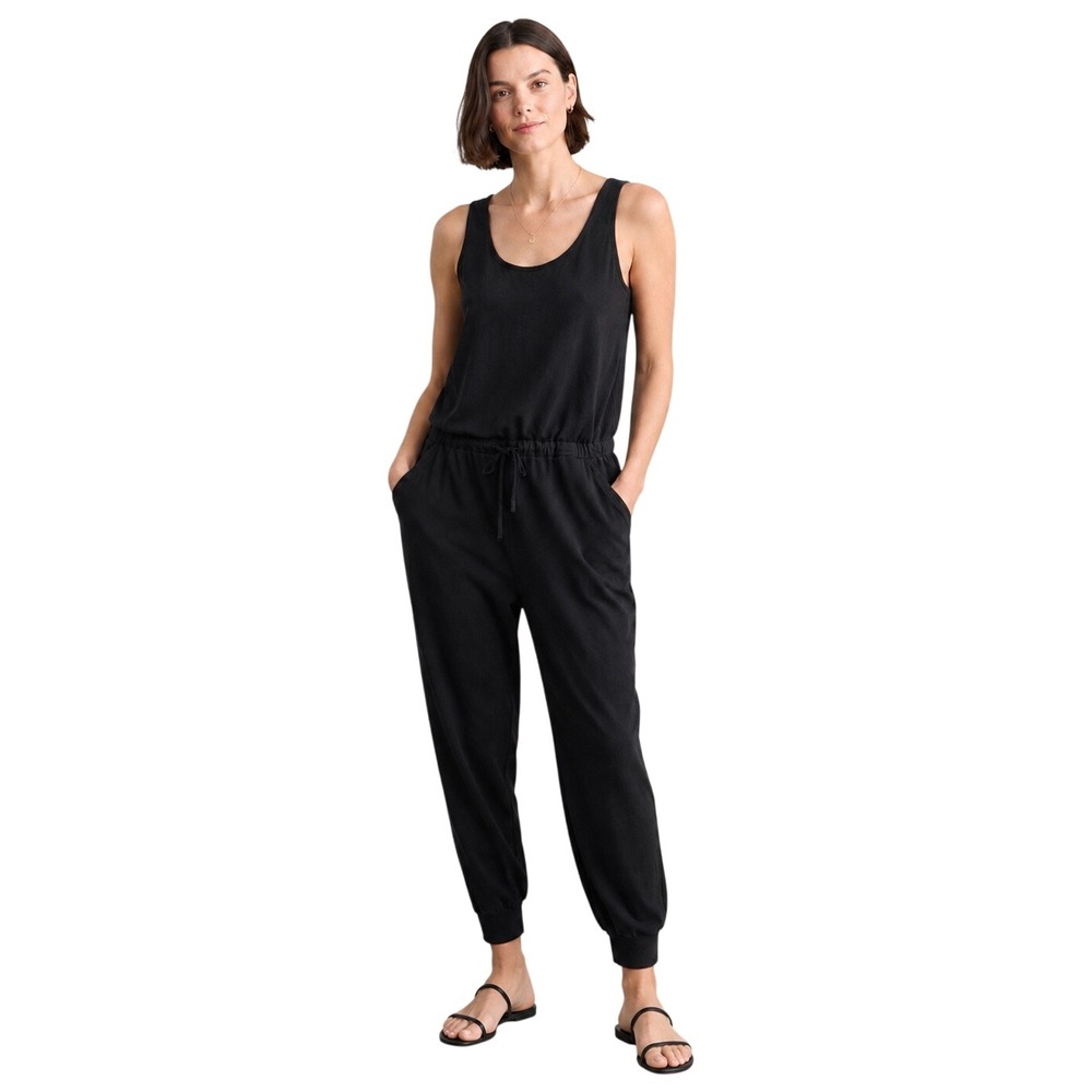 PACT Organic Cotton Black Sleeveless Jogger Jumpsuit M Minimalist Lounge